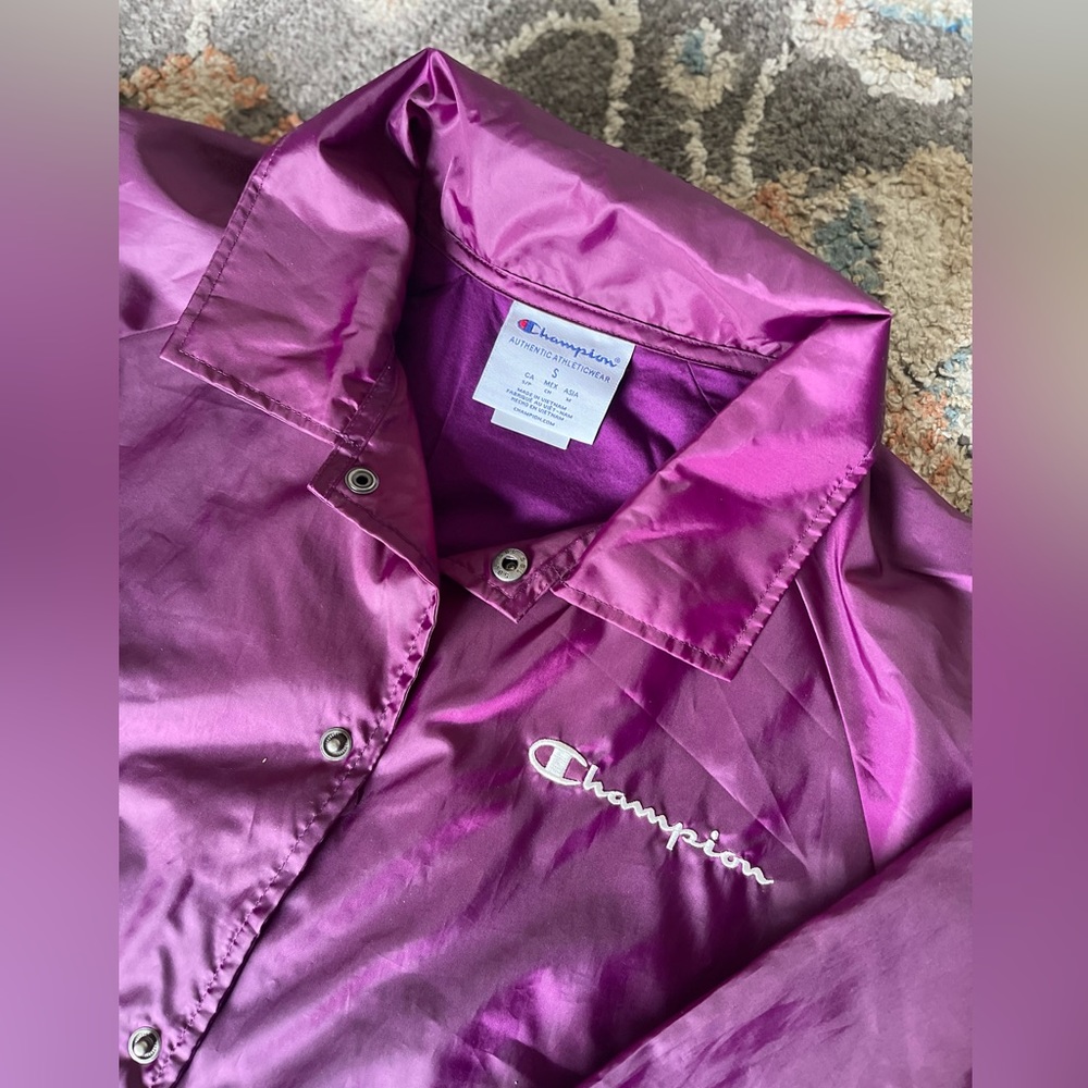 NWOT Vintage Champion Windbreaker Magenta Purple Jacket Snap Button Women’s S